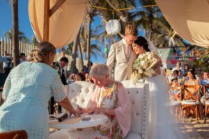 Busy wedding environment where background noise can make conversations difficult